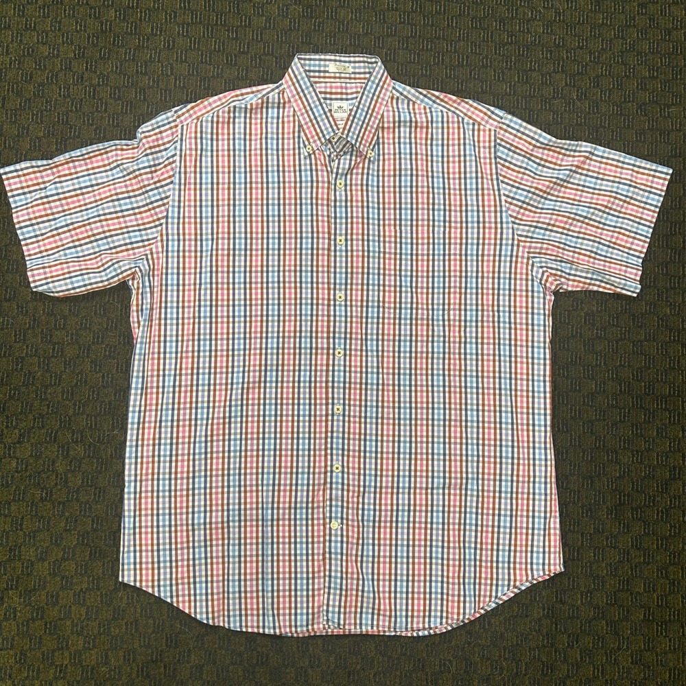 Peter Millar Seaside Finish Mens XL Short Sleeve Button Down Tattersall Shirt